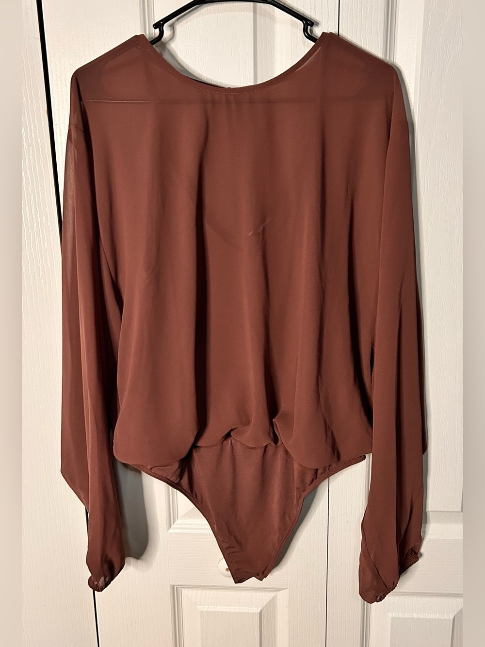 Express Women’s Large Flowy Purple Sheer Button Back Bodysuit With Camisole